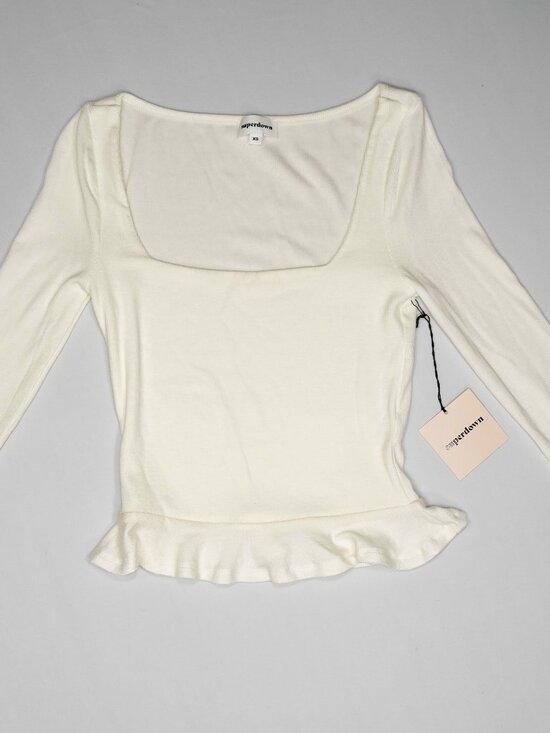 Superdown White Long Sleeve Scoop Neck Top - XS - Picture 1 of 2